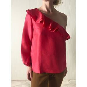 J. CREW Hot Pink Silk One Sleeve Ruffled Long Sleeve Blouse NWT US 6